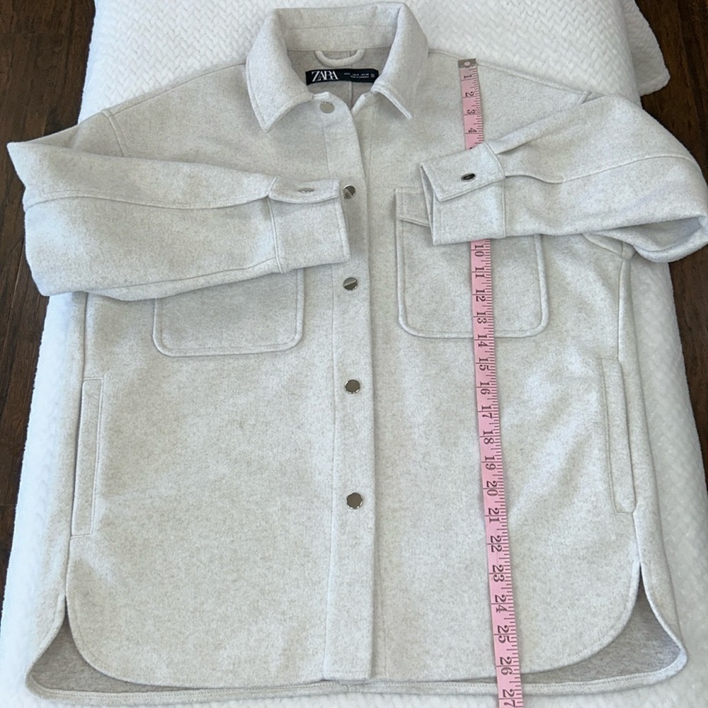 Zara Soft-Touch Overshirt Oversized Shacket Woman’s Size Small Light Gray - Picture 8 of 17